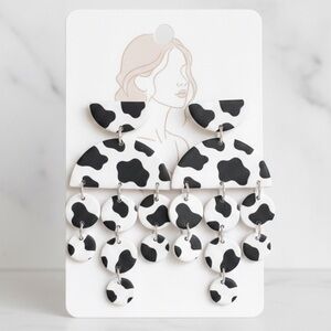 Large 5-Tier Cow Print - Handmade Earrings - Western Boho - Black & White